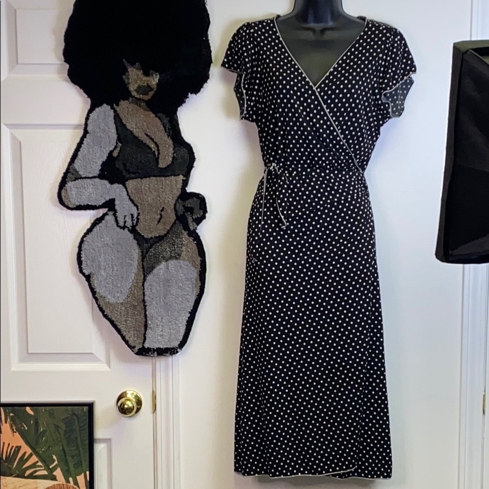 Black Polka Dot•Flutter Sleeve V-Neck Wrap Midi Dress.Classic & Flattering